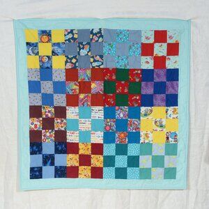 New, handmade Crazy 9 patch throw quilt. Professionally machine quilted